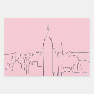 Feuille De Papier Cadeau Ligne minimale rose de New York