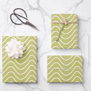 Feuille De Papier Cadeau Ligne minimale verte de chaux Motif Chevron