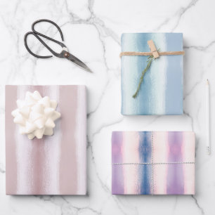 Feuille De Papier Cadeau Lignes d'aquarelle bleu rose pastel