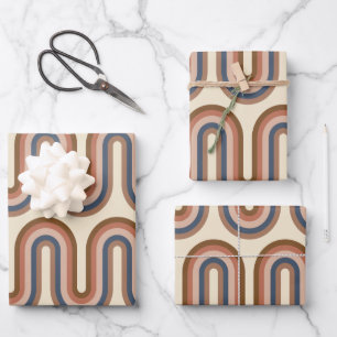 Feuille De Papier Cadeau Lignes d'argile rétro Earthy Wavy Brown