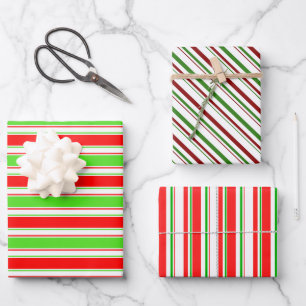 Feuille De Papier Cadeau Lignes de Noël de couleur rouge, blanche, verte