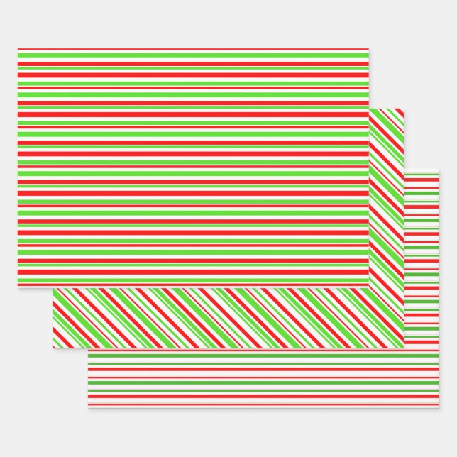 Feuille De Papier Cadeau Lignes de Noël de couleur verte, blanche, rouge (Lot)