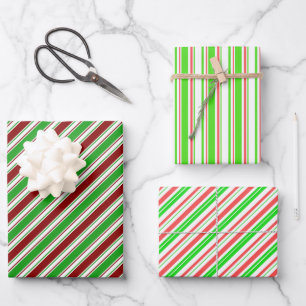 Feuille De Papier Cadeau Lignes de Noël de couleur verte, blanche, rouge