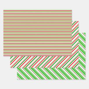 Feuille De Papier Cadeau Lignes de Noël de couleur verte, blanche, rouge