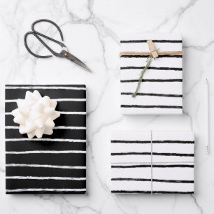 Feuille De Papier Cadeau Lignes encrées Brosses fractionnées Simple Minimal