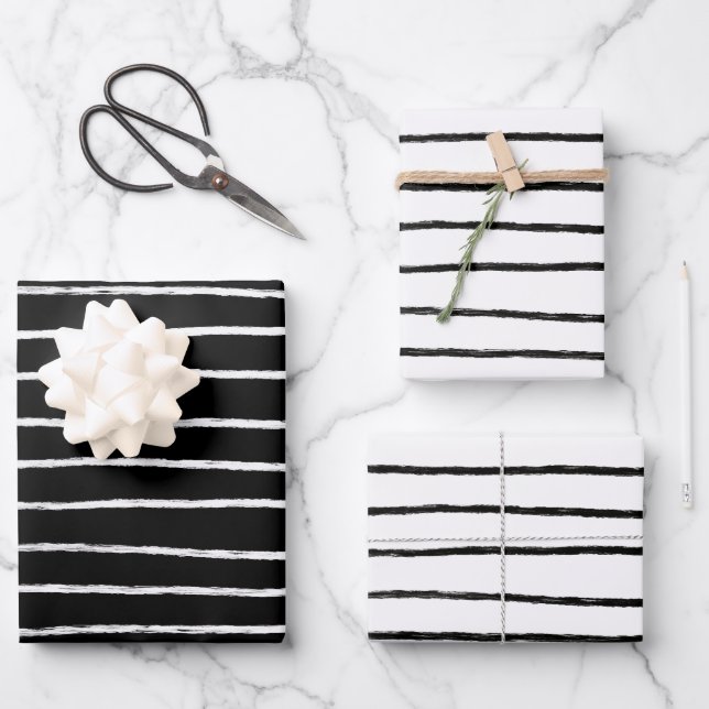 Feuille De Papier Cadeau Lignes encrées Brosses fractionnées Simple Minimal (Recto)