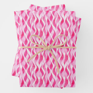 Feuille De Papier Cadeau Lignes ondulées à ombre rose aquarelle sur fond bl