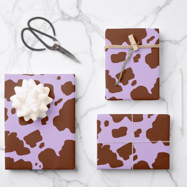 Feuille De Papier Cadeau Lilac Purple moderne et peau Brown de vache Imprim (Recto)