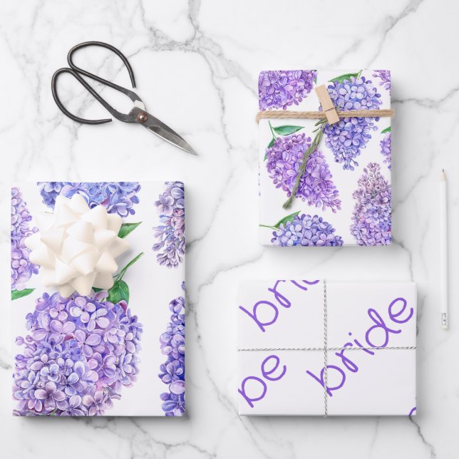 Feuille De Papier Cadeau Lilas Fleurs Mariage Baby Shower (Recto)