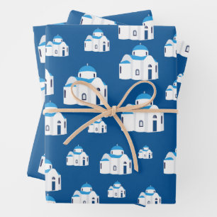 Feuille De Papier Cadeau L'île grecque Santorin Blue Dome