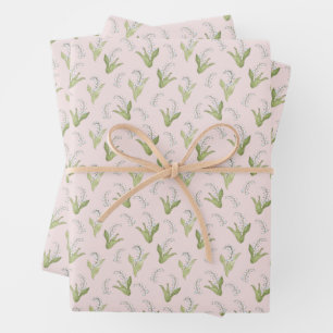 Feuille De Papier Cadeau Lily de la vallée dessinée à la main rose pâle pri