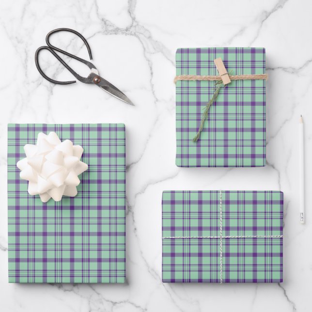 Feuille De Papier Cadeau Lime Green Purple Plaid Classic Pattern (Recto)