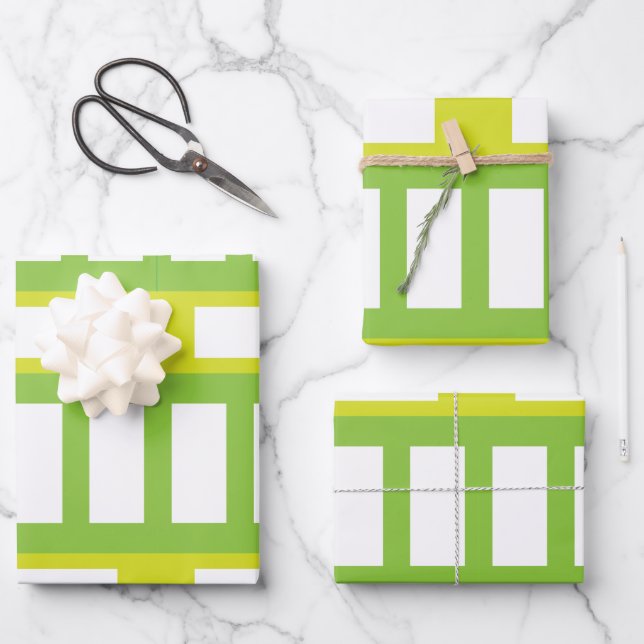 Feuille De Papier Cadeau Lime Vert Blanc couleur Grandes modernes (Recto)