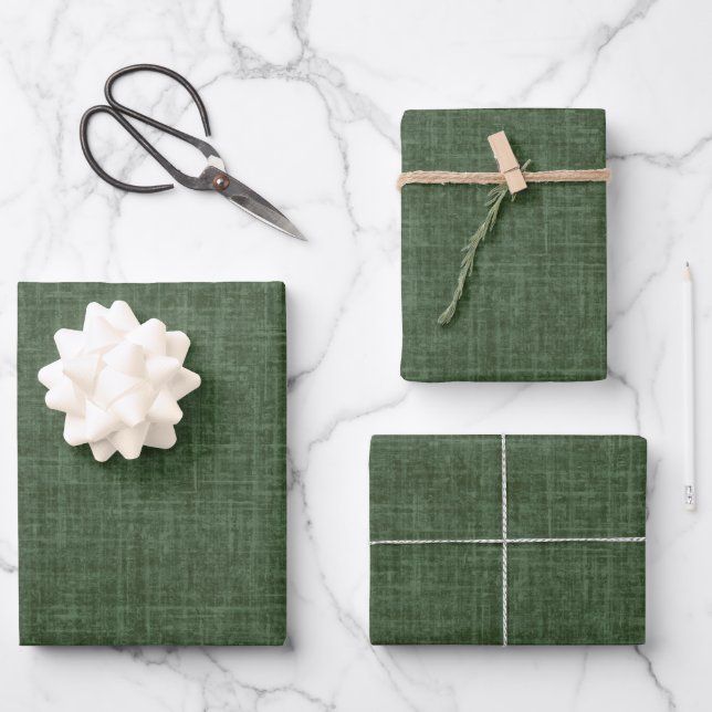 Feuille De Papier Cadeau Lin en vert forêt (Recto)