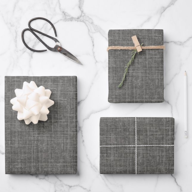 Feuille De Papier Cadeau Lin gris foncé (Recto)