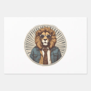 Feuille De Papier Cadeau Lion avec lunettes de soleil