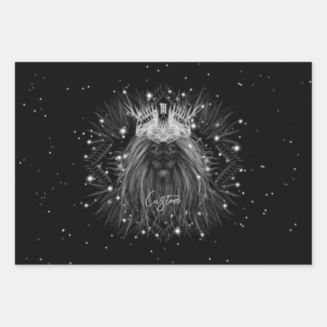 Feuille De Papier Cadeau Lion d'étoile avec monogramme de couronne (Devant)