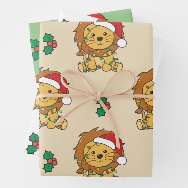 Feuille De Papier Cadeau Lion Noël Animaux d'hiver Lions de vacances (En situation)