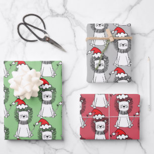 Feuille De Papier Cadeau Lions de Noël Whimsical
