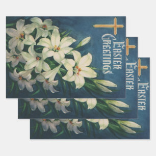 Feuille De Papier Cadeau Lis des Pâques Fleurs, Pâques Religieux Vintage