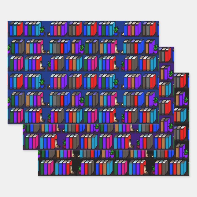 Feuille De Papier Cadeau Little Library Book Shelts Dark Collection (Lot)