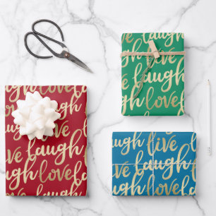 Feuille De Papier Cadeau Live Laugh Love Faux Gold Letting Motif