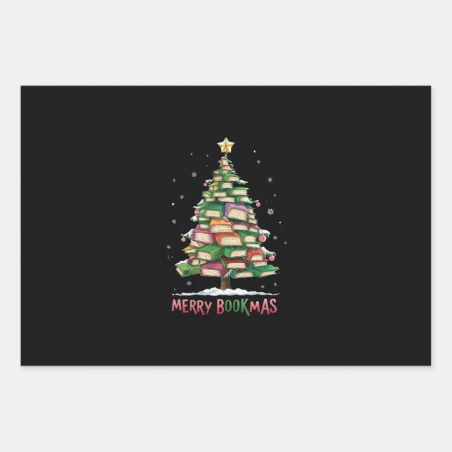 Feuille De Papier Cadeau Livre de Noël Lover Tree Librairie Joyeux Bookmas (Devant)