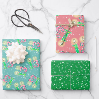 Feuille De Papier Cadeau Livre vert et rose 13e anniversaire