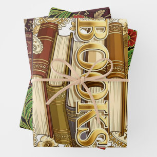 Feuille De Papier Cadeau Livres Amoureux des Livres Écrivains Lecteurs Bibl