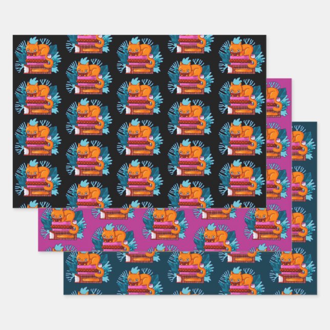 Feuille De Papier Cadeau Livres Approuvés Cat (Lot)