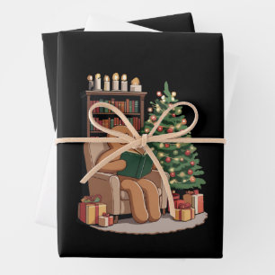 Feuille De Papier Cadeau Livres de lecture Rétro Gingerbread Noël Enseignan