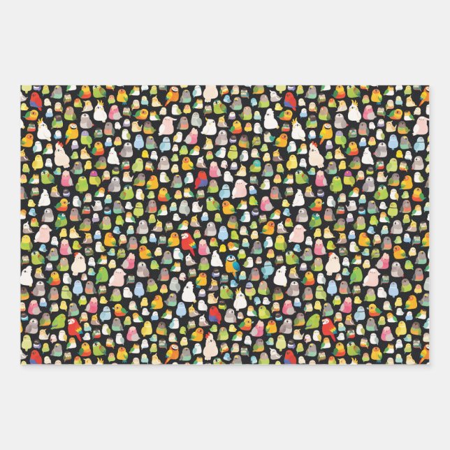 Feuille De Papier Cadeau Loafs d'oiseaux (noir) (Devant)