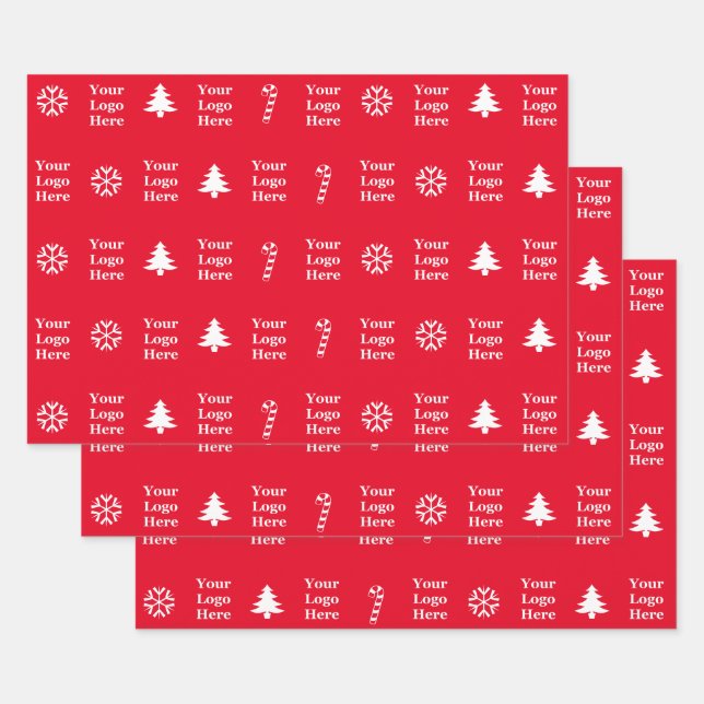 Feuille De Papier Cadeau Logo d'affaires Sucre de canne Red White Christmas (Lot)
