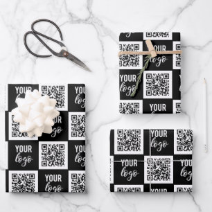 Feuille De Papier Cadeau Logo d'entreprise de code QR Noir minimaliste affa