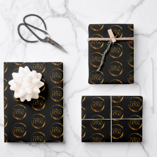 Feuille De Papier Cadeau Logo d'entreprise rond sur promo noir
