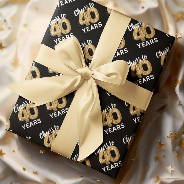 Feuille De Papier Cadeau L'or noir brille à 40 ans Anniversaire (Créateur téléchargé)