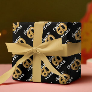 Feuille De Papier Cadeau L'or noir brille à 60 ans Anniversaire