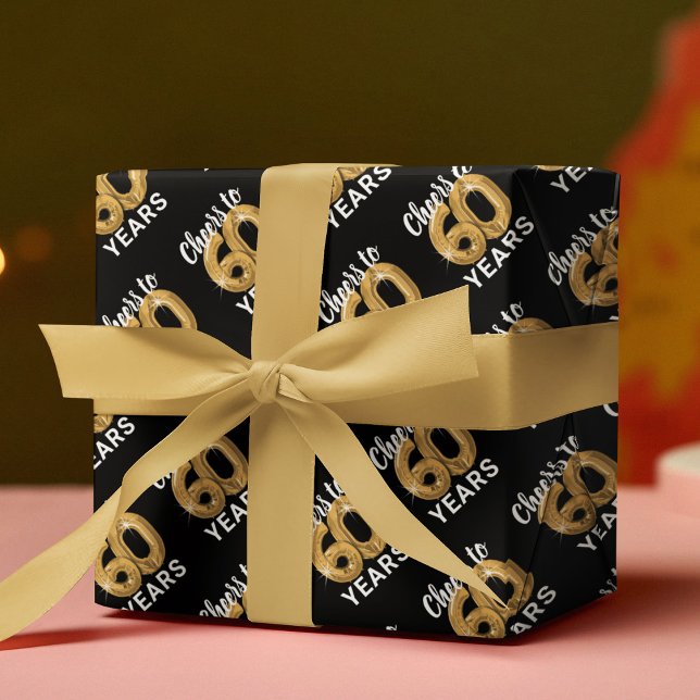 Feuille De Papier Cadeau L'or noir brille à 60 ans Anniversaire (Créateur téléchargé)