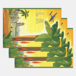 Feuille De Papier Cadeau Los Angeles vintage, Californie Mission avec palmi