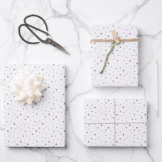 Feuille De Papier Cadeau Lot de 3 mini-étoiles et cœurs rose et sarcelle at