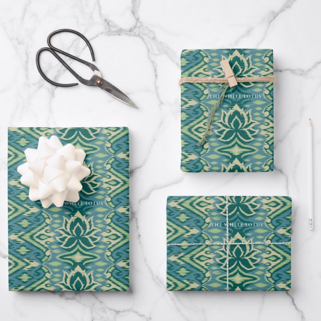 Feuille De Papier Cadeau Lotus Ikat Motif - Le Lotus Blanc (Recto)