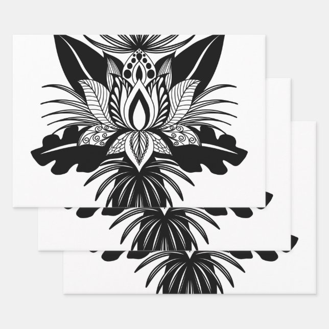 Feuille De Papier Cadeau Lotus Leaf moderne Bohème Noir Blanc Tropical (Lot)