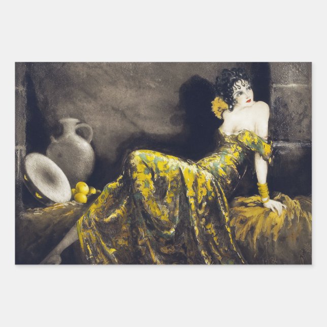 Feuille De Papier Cadeau LOUIS ICART Senorita, Gitan Heavweight Decoupage (Devant)