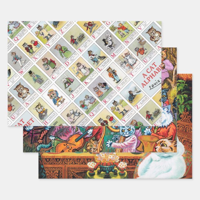 Feuille De Papier Cadeau Louis Wain, Chats & Chatons (Lot)