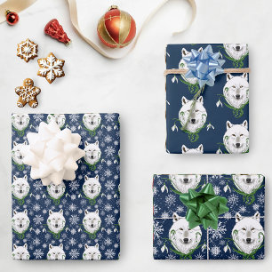 Feuille De Papier Cadeau Loup Arctique Blanc Mystique Neige Bleue Galanthus