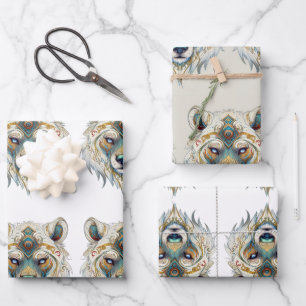 Feuille De Papier Cadeau Loup spirituel amérindien