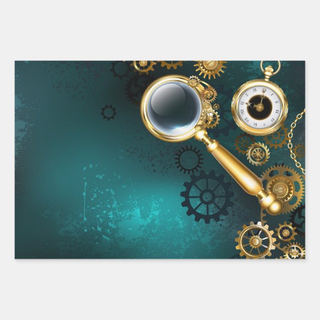 Feuille De Papier Cadeau Loupe en style Steampunk (Devant)