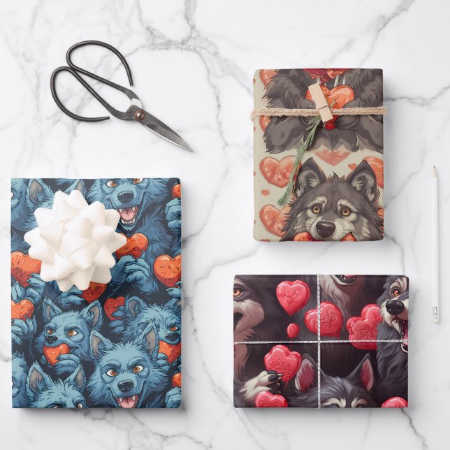 Feuille De Papier Cadeau Loups-garrotes et bonbons Chauffage Saint-Valentin (Recto)