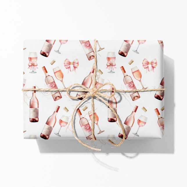Feuille De Papier Cadeau Louveur de vin rosé (rosé wine lover watercolor gift wrap paper
)
