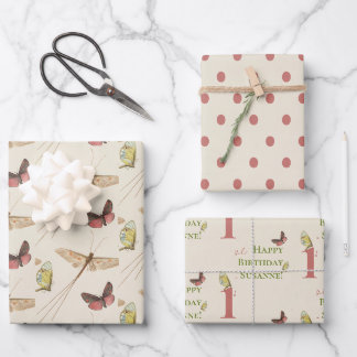 Feuille De Papier Cadeau Love Bug Insect Nom personnalisé 1st Birthday Wrap